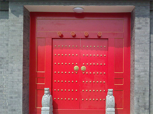 郑场镇中国传统四合院系列朱红色中式木制大门木作